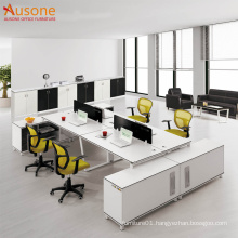 White Melamine Office Desk Workstation with Long Side Cabinet